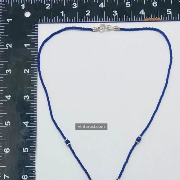 Handmade Minimalist Lapis Necklace, Beaded Chain Necklace, Handcrafted Gemstone - Picture 10 of 11
